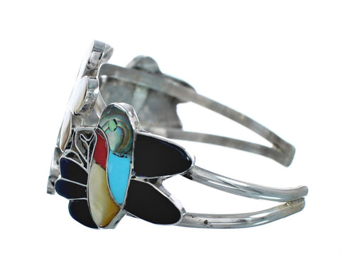 Multicolor Silver Hummingbird And Flower Zuni Bracelet NN20149